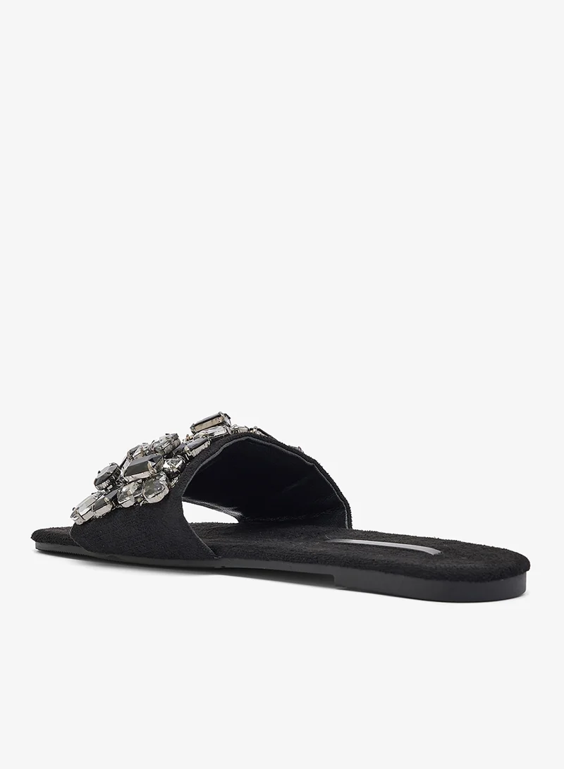 Khizana Black Diamonte Jewel Encrusted Flat Sandals for Women | Best Price UAE